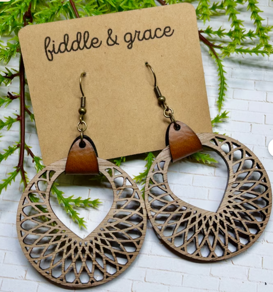 FIDDLE & GRACE MANDALA EARRINGS - WALNUT WITH LEATHER