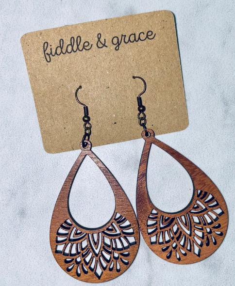 FIDDLE & GRACE MANDALA TEARDROP EARRINGS - SAPELE