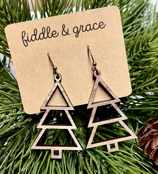 FIDDLE & GRACE CHRISTMAS TREE EARRINGS - WALNUT