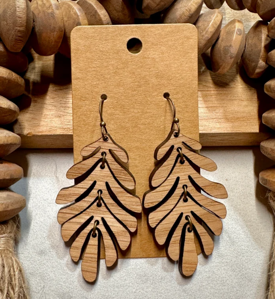 FIDDLE & GRACE HINGED LEAF EARRING - WALNUT