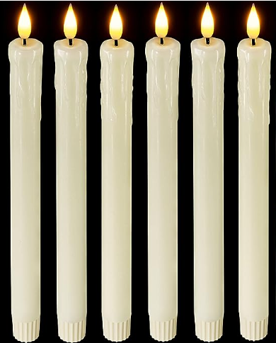 REAL WAX LED FLAMELESS TAPER CANDLES WITH REMOTE TIMER - 6 CANDLES