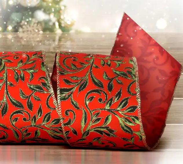 RED LEAF VINE CHIRSTMAS RIBBON