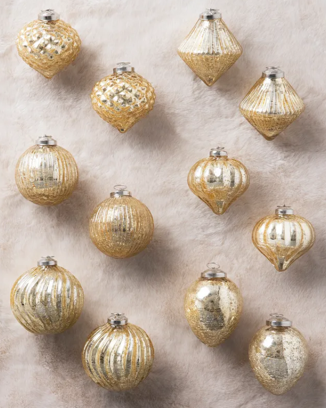 CHRISTMAS GOLD JUMBO MERCURY GLASS ORNAMENTS