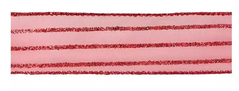 RED GLITTER STRIPED SHEER HOLIDAY RIBBON