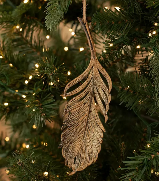 GOLD GLITTER FEATHER ORNAMENT