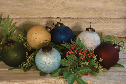 FROSTED GLASS ORNAMENTS - 6 ASSORTED COLORS