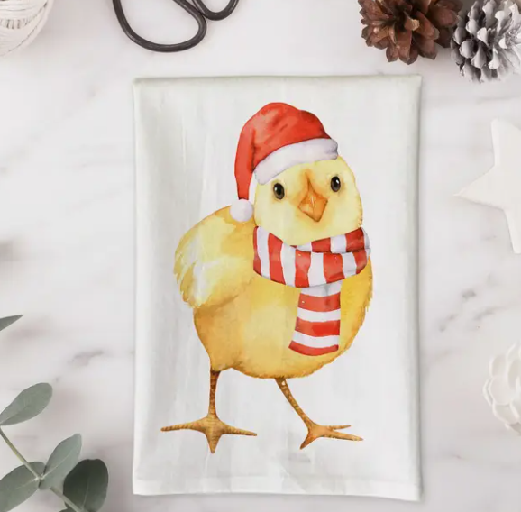 WATERCOLOR CHRISTMAS CHICK KITCHEN TOWEL