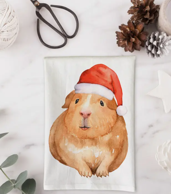 WATERCOLOR CHRISTMAS HAMSTER KITCHEN TOWEL