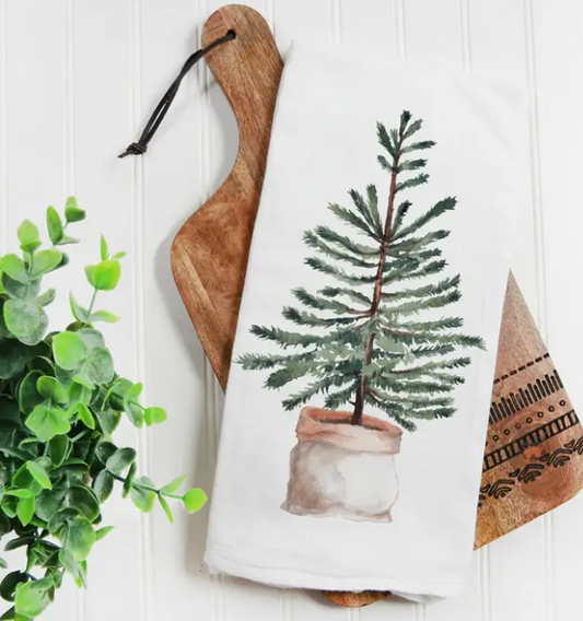 CHRISTMAS WATERCOLOR TREE KITCHEN TOWEL