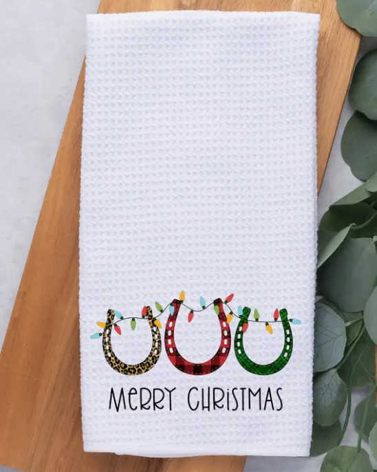 MERRY CHRISTMAS HORSE SHOE KITCHEN TOWEL