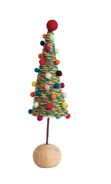 HANDMADE WOOL FELT CHRISTMAS TREE W/ POM POMS