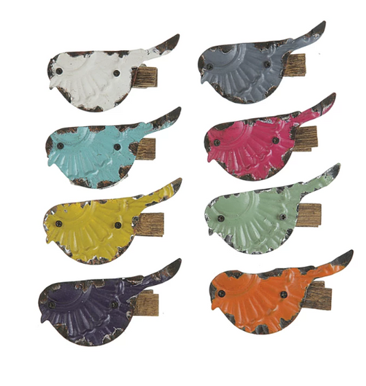 EMBOSSED METAL BIRD CLIP - 8 COLORS