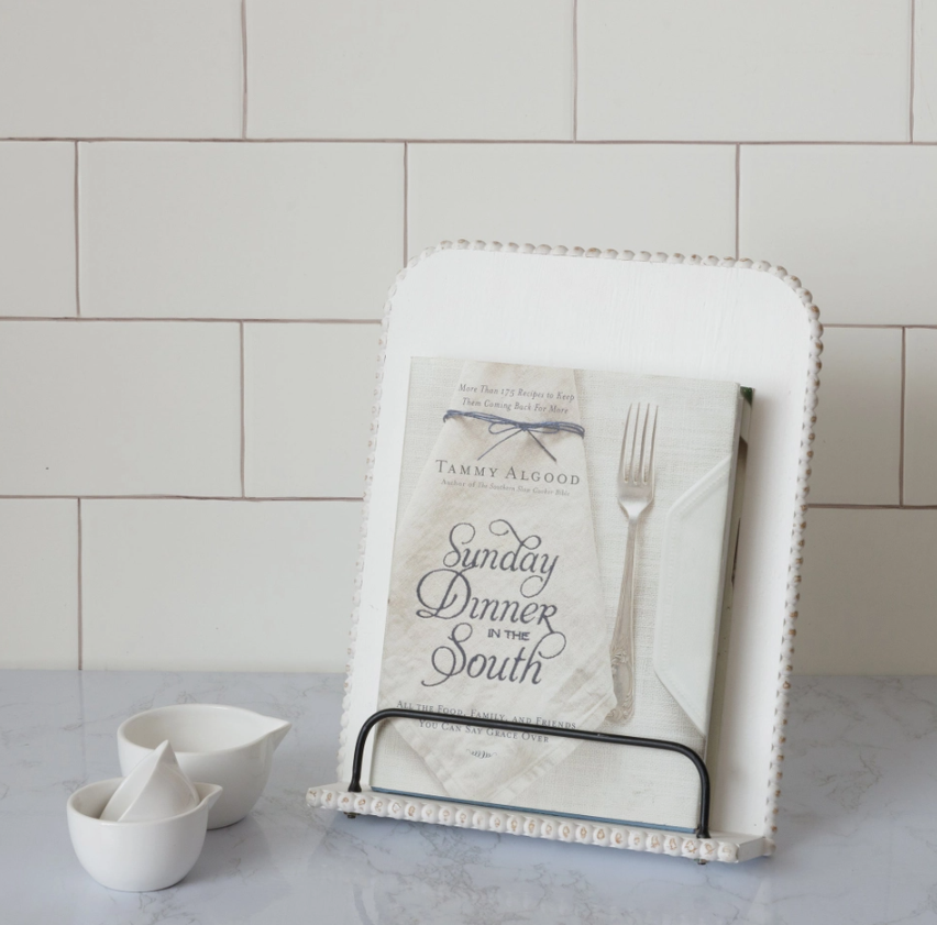 COOKBOOK STAND -DISTRESSED WHITE WOOD