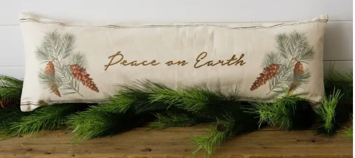 EMBROIDERED HOLDIAY "PEACE ON EARTH" PILLOW