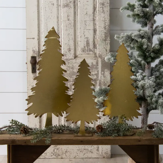 GOLD METAL TREES ON STANDS - SET OF 3