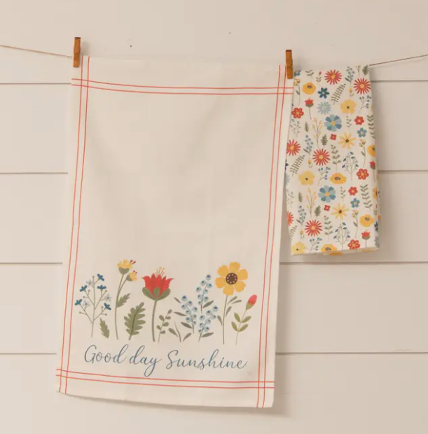 VINTAGE STYLE FLORAL TEA TOWELS -PKG 2