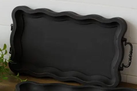 BLACK WOOD SCALLOPED EDGE TRAYS - ASSORTED SIZES