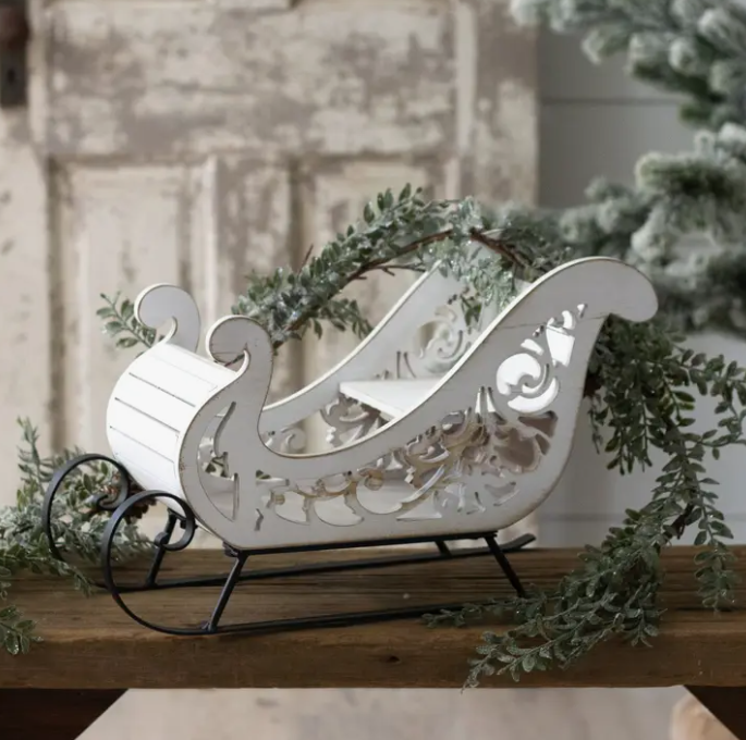 WINTER WHITE SCROLLED SLEIGH