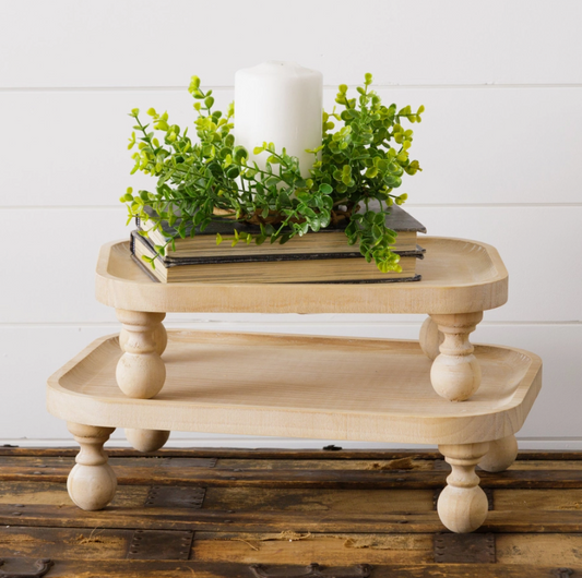 NATURAL WOOD TRAYS WITH BALL FEET/ RISER - ASSORTED SIZES