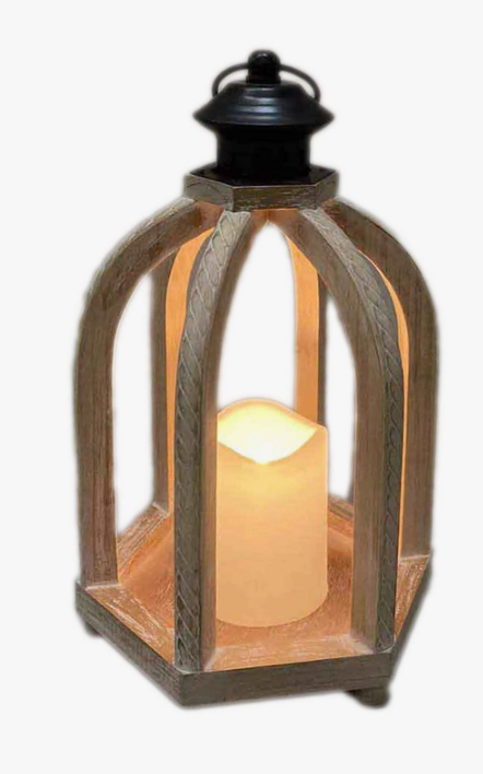 RUSTIC WOOD LED CANDLE LANTERN