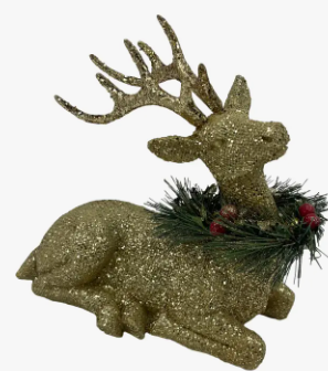 CHRISTMAS GOLD GLITTER REINDEER WITH GARLAND WREATH