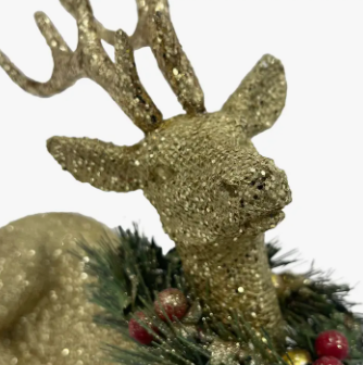 CHRISTMAS GOLD GLITTER REINDEER WITH GARLAND WREATH