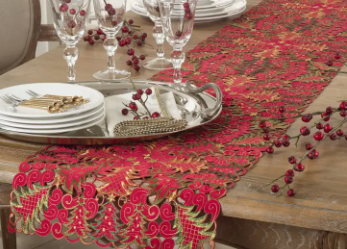 CHRISTMAS TREE CUTWORK RED TABLE RUNNER