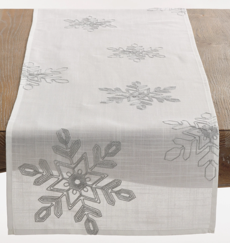 EMBROIDERED SNOWFLAKE WHITE TABLE RUNNER - ASSORTED COLORS - 16"X90"