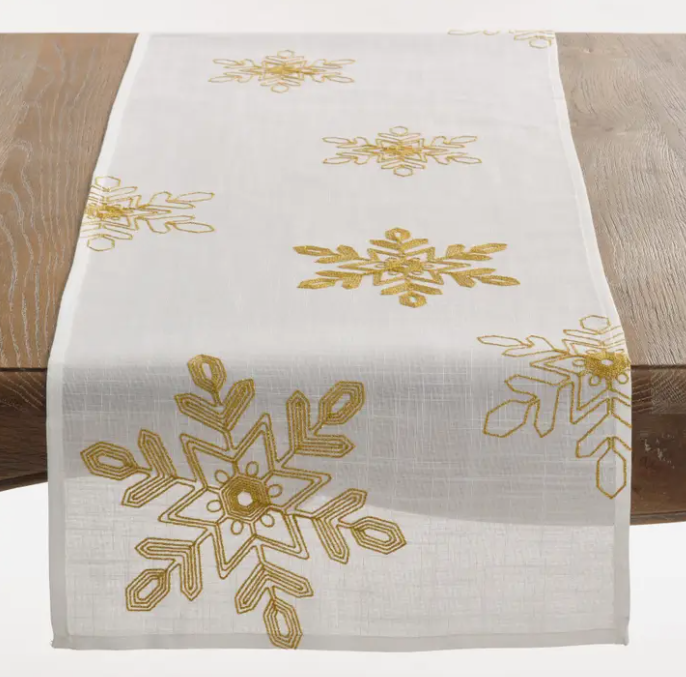 EMBROIDERED SNOWFLAKE WHITE TABLE RUNNER - ASSORTED COLORS - 16"X90"