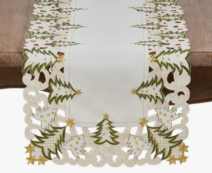 EMBROIDERED CHRISTMAS TREE TABLE RUNNER - ASSORTED COLORS