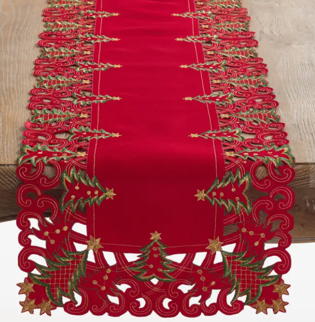 EMBROIDERED CHRISTMAS TREE TABLE RUNNER - ASSORTED COLORS