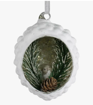 WHITE PINECONE DIORAMA GLASS ORNAMENT - ASSORTED STYLES