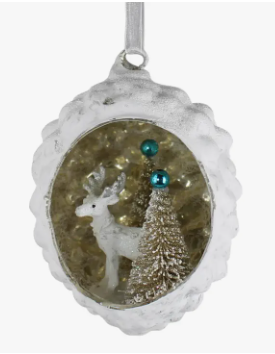 WHITE PINECONE DIORAMA GLASS ORNAMENT - ASSORTED STYLES