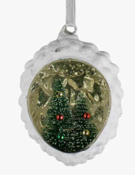 WHITE PINECONE DIORAMA GLASS ORNAMENT - ASSORTED STYLES