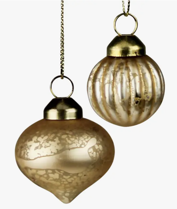 GOLD GLASS ORNAMENTS - SET OF 8