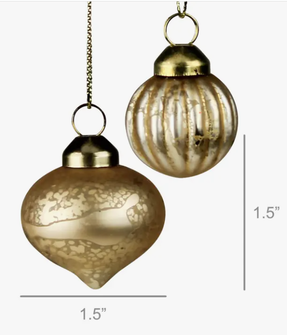 GOLD GLASS ORNAMENTS - SET OF 8