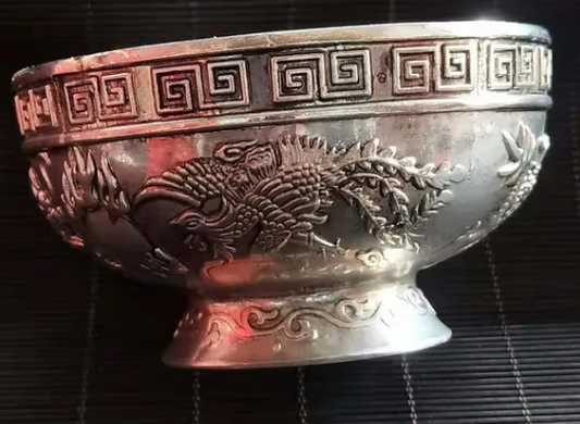 SILVER CHINESE DRAGON AND PHOENIX CANDY BOWL - MIAO SILVER