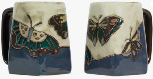 MARA STONEWARE BUTTERFLIES SQUARE MUG - BLUE