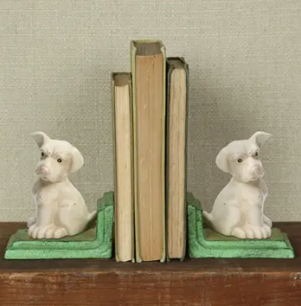 CAST IRON WHITE PUPPY BOOKENDS