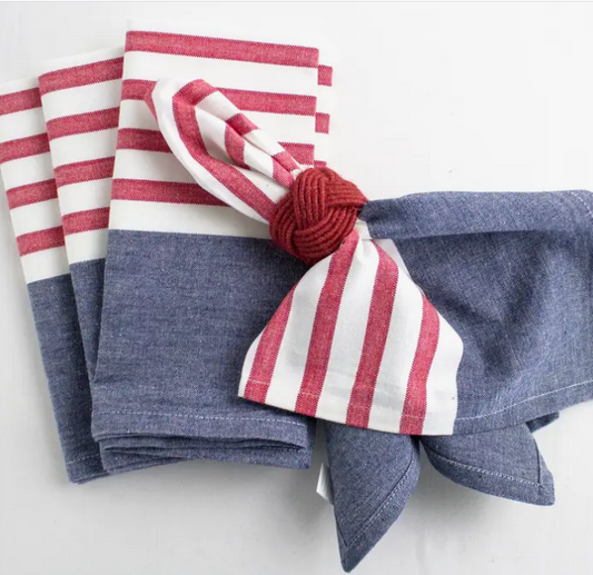 RED WHITE AND BLUE STRIPED COTTON DINNER NAPKIN