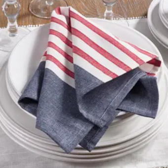 RED WHITE AND BLUE STRIPED COTTON DINNER NAPKIN