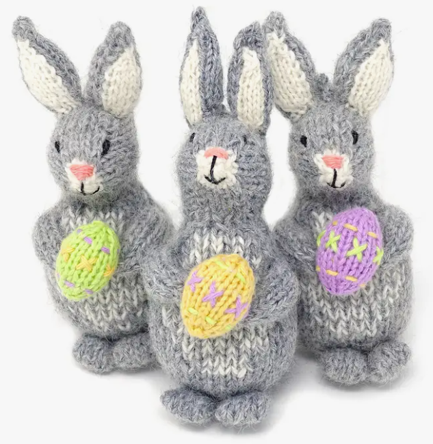 HAND KNIT BUNNY WITH EASTER EGG