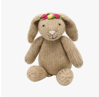 HAND KNIT BUNNY WITH FLOWERS