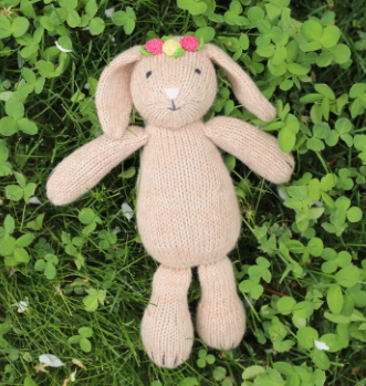 HAND KNIT BUNNY WITH FLOWERS