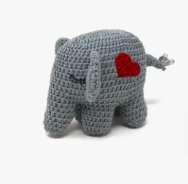 HAND CROCHET ELEPHANT W/RED HEART