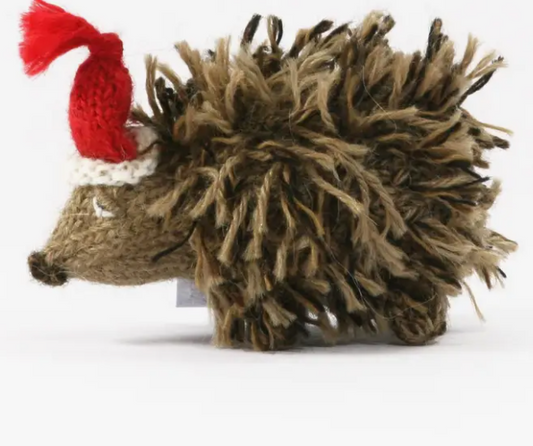 HAND KNIT HEDGEHOG IN SANTA HAT