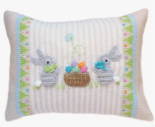 HAND KNIT EASTER BASKET BUNNY 8X11 PILLOW