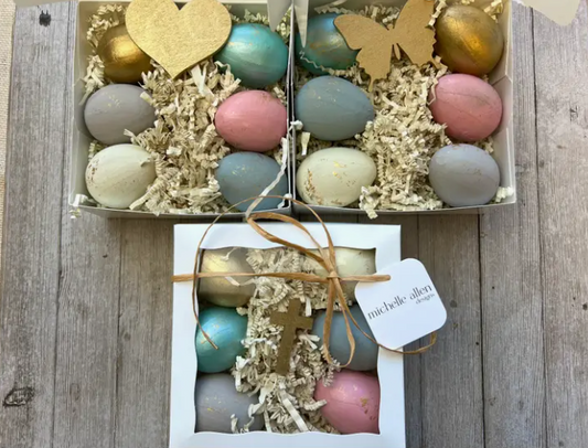 PAPER MACHE EASTER EGGS WITH GOLD CROSS