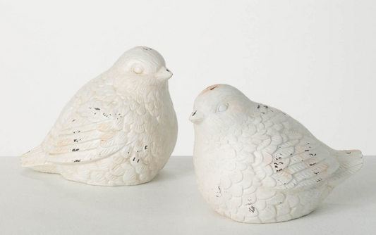 WHITEWASHED BIRD FIGURINE -SET OF 2
