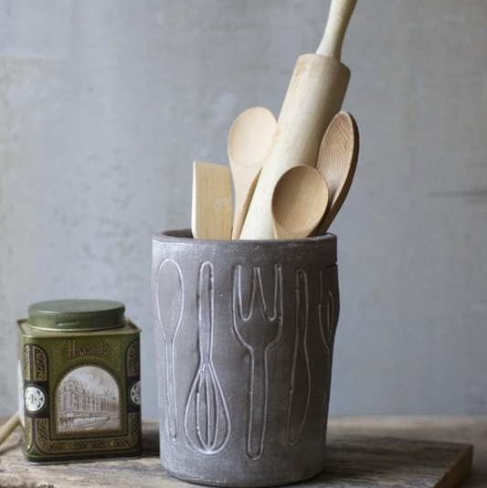 GREY WASHED CLAY UTENSIL HOLDER